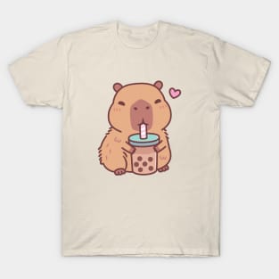 Cute Capybara Loves Drinking Bubble Tea T-Shirt